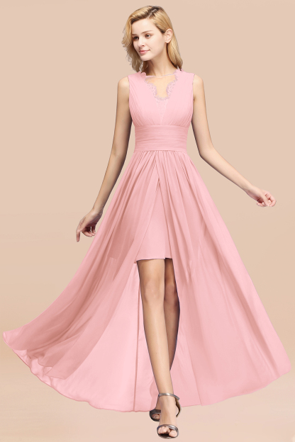 BMbridal Elegant Chiffon Lace Jewel Sleeveless Bridesmaid Dress with Ruffle-BMbridal
