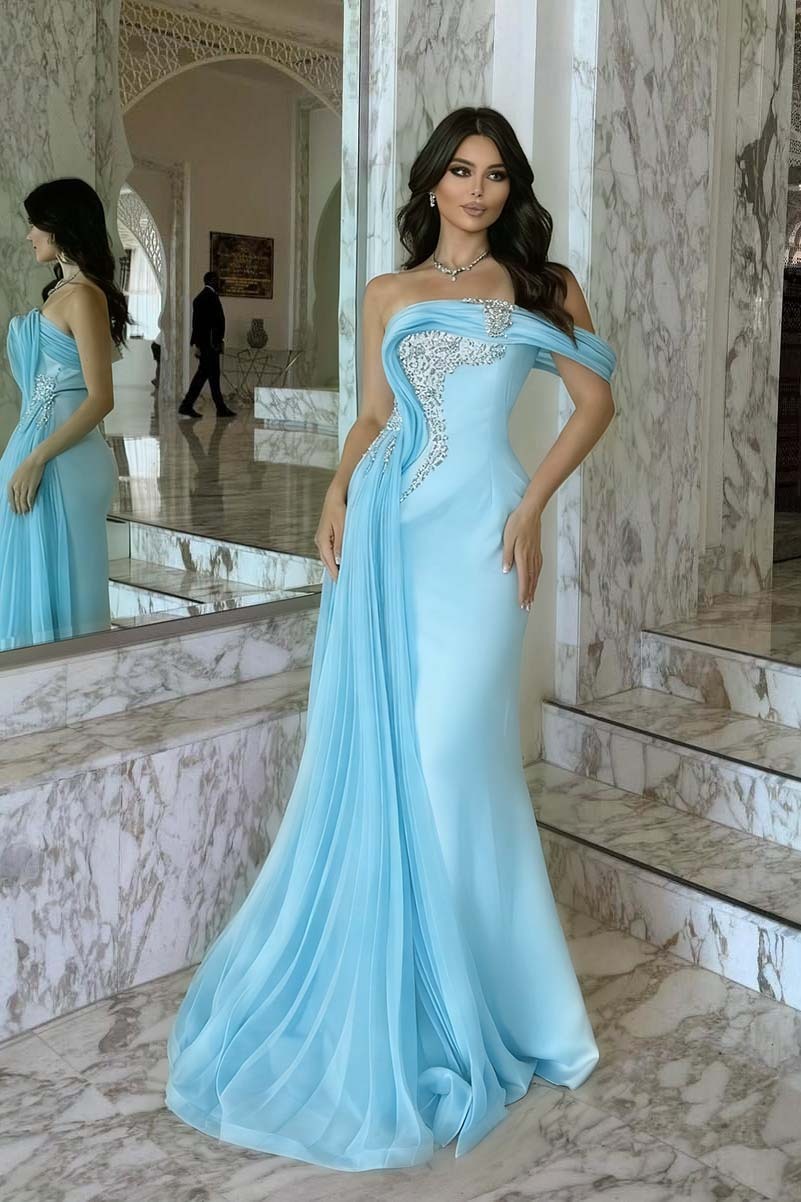 One Shoulder Sleeveless Long Mermaid Prom Dress With Beading