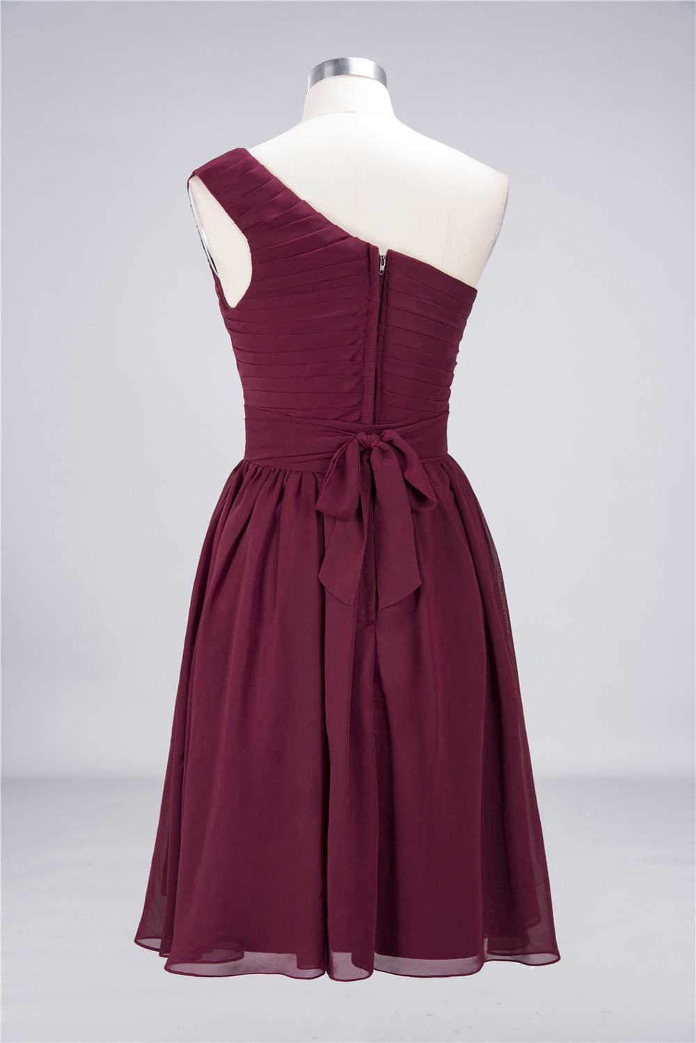 BMbridal Chiffon One Shoulder Ruffle Short Burgundy Bridesmaid Dresses Online-BMbridal