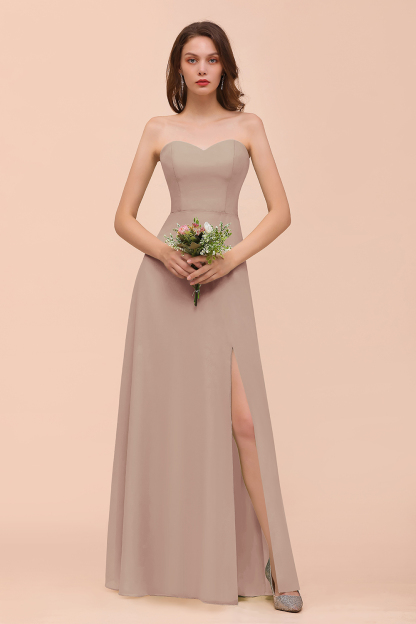 BMbridal Affordable Strapless Front Slit Long Dusty Sage Bridesmaid Dress-BMbridal