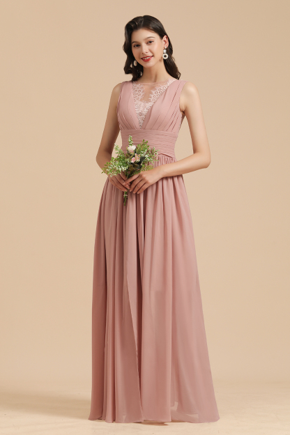 BMbridal Dusty Rose Chiffon V-Neck Bridesmaid Dress Long-BMbridal