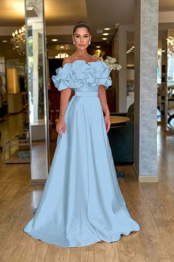 Off the Shoulder Sleeveless A Line Long Prom Dress With Pleated