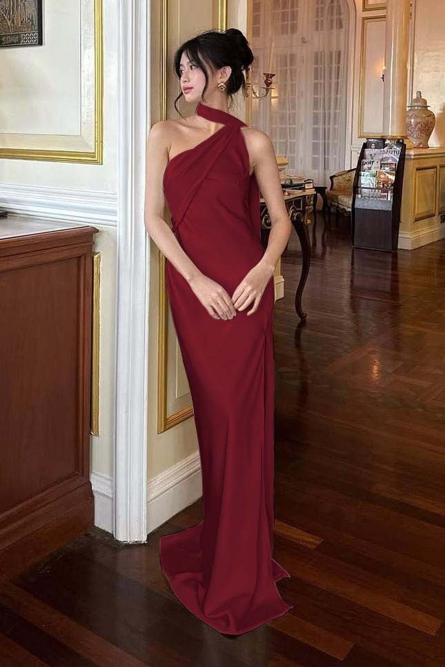 Halter Sleeveless Backless Long Mermaid Prom Dress With Pleated