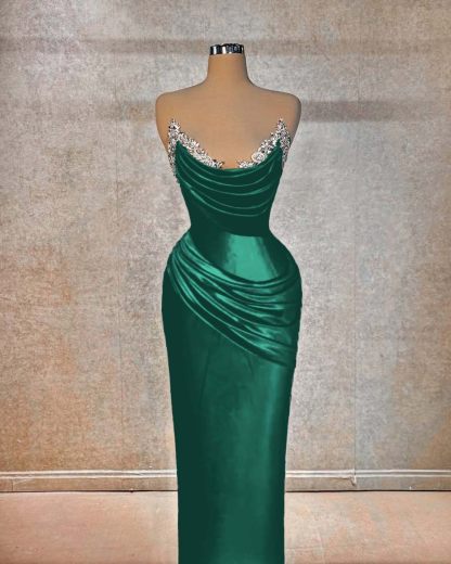 Chic Strapless Sleeveless Long Prom Dress With Beading Pleated