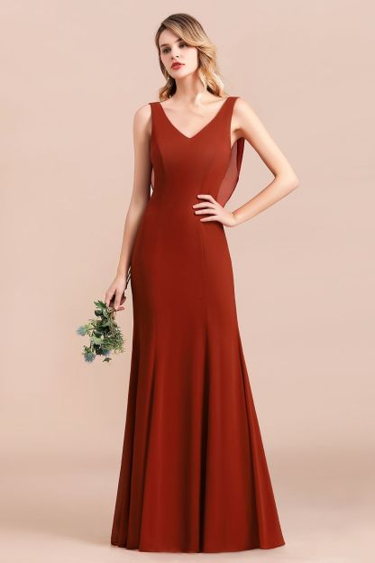 BMbridal Charming Mermaid V-Neck Drapped Back Bridesmaid Dress Online-BMbridal