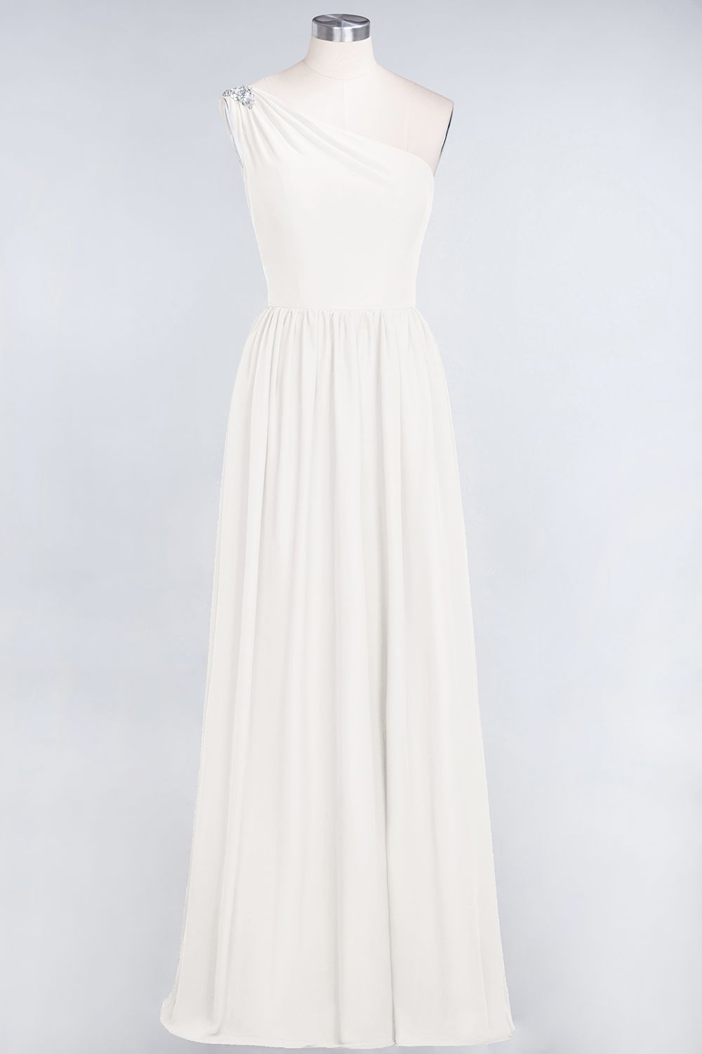 BMbridal Affordable Chiffon One-Shoulder Ruffle Bridesmaid Dress with Beadings-BMbridal