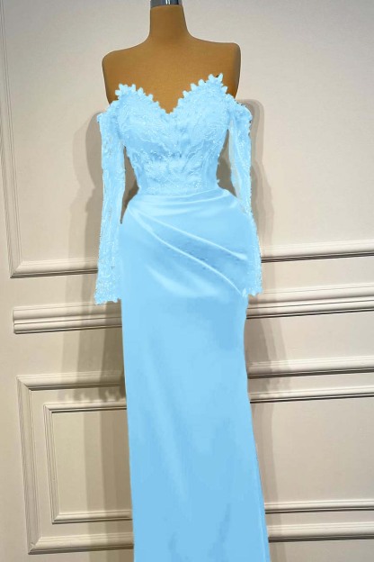 Long Sleeves Strapless Long Mermaid Prom Dress With Beading Pleated