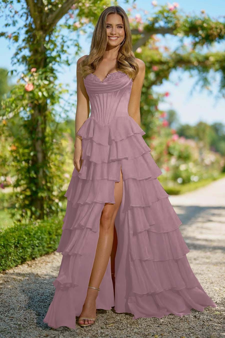 Sweetheart Sleeveless High Split Long Prom Dress With Appliques
