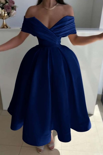 Off the Shoulder Sleeveless A Line Prom Dress With Pleated