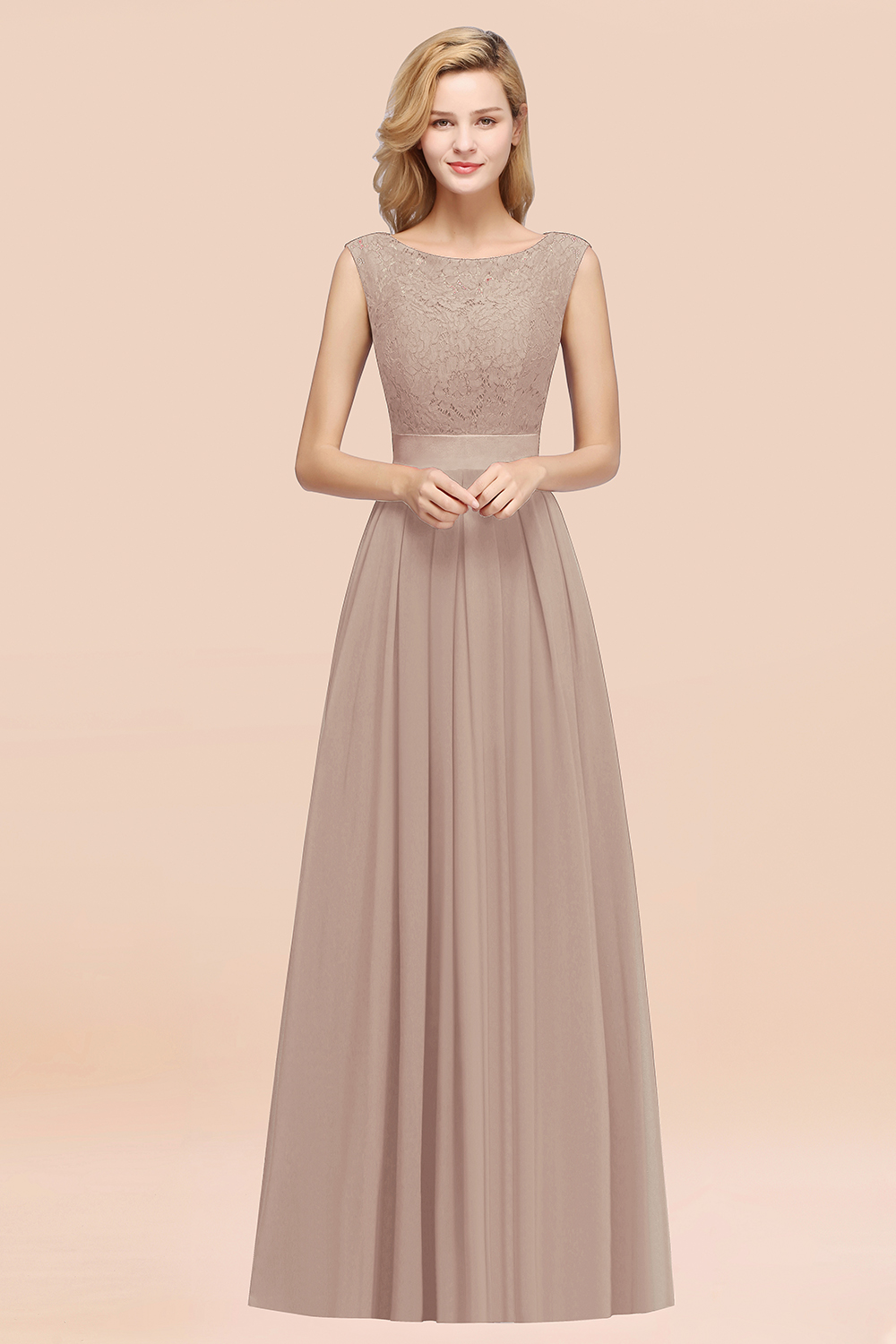 BMbridal Vintage Sleeveless Lace Bridesmaid Dresses Affordable Chiffon Wedding Party Dress Online-BMbridal