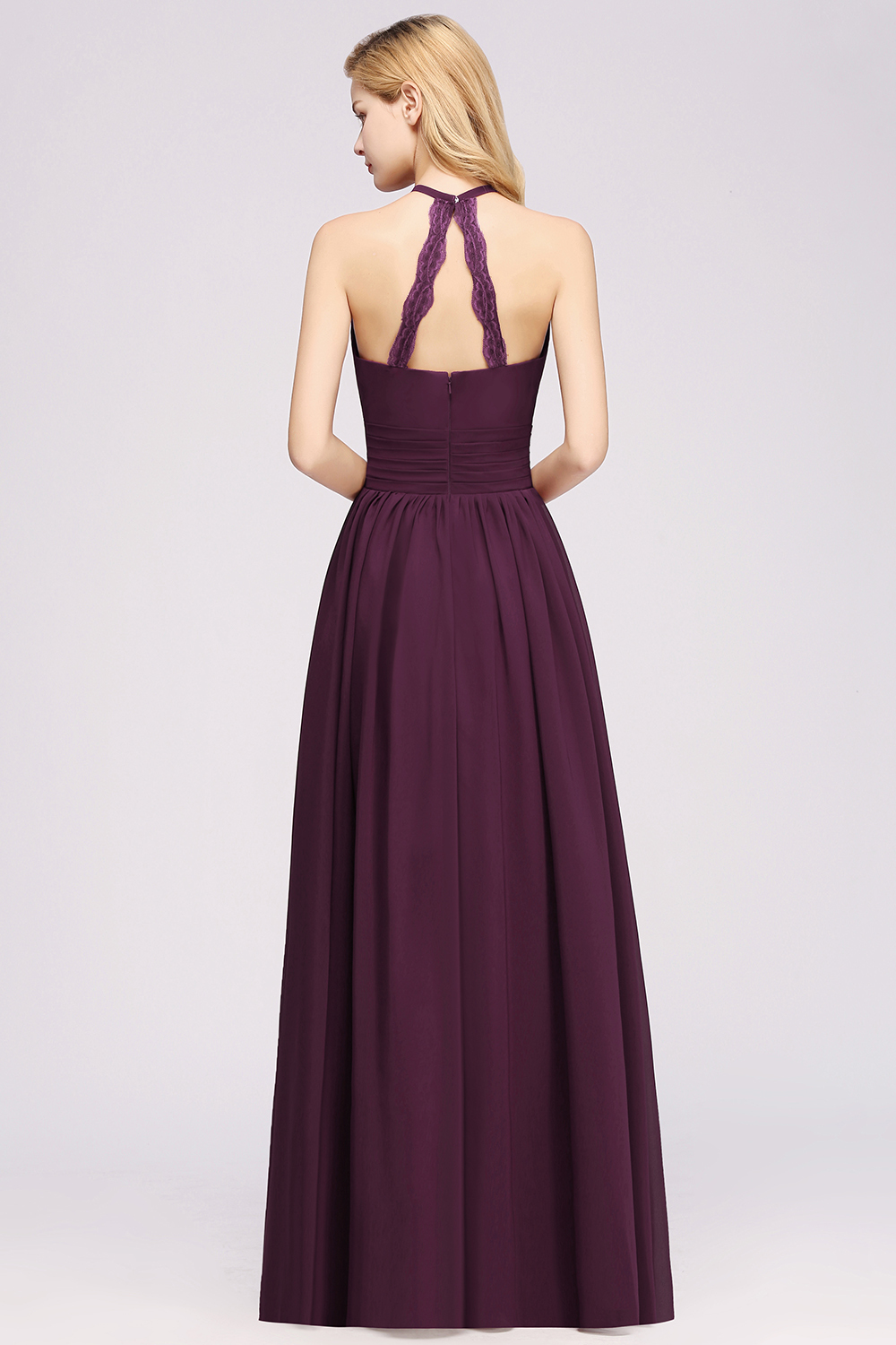BMbridal Elegant High-Neck Halter Long Affordable Bridesmaid Dresses with Ruffles-BMbridal