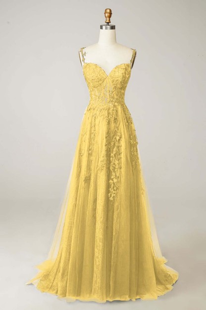 Spaghetti Strap Sweetheart Sleeveless Prom Dress With Appliques