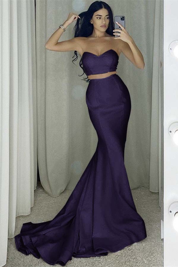 Glamorous White Two Pieces Strapless Sleeveless Long Mermaid Prom Dress