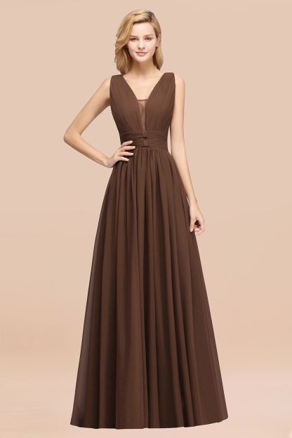 BMbridal Modest Dark Green Long Bridesmaid Dress Deep V-Neck Chiffon Maid of Honor Dress-BMbridal