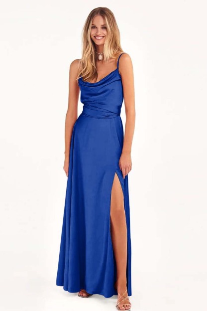 Spaghetti Strap Sleeveless Pleated Long Prom Dress With Split