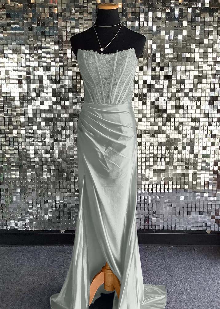 Strapless Sleeveless Long Mermaid Prom Dress With Sequins Pleated