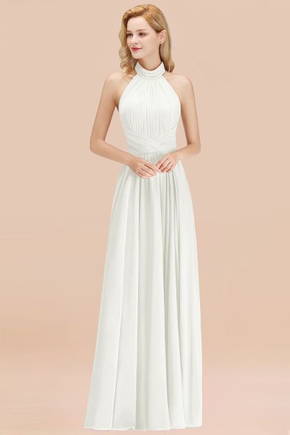BMbridal Gorgeous High-Neck Halter Backless Bridesmaid Dress Dusty Rose Chiffon Maid of Honor Dress-BMbridal