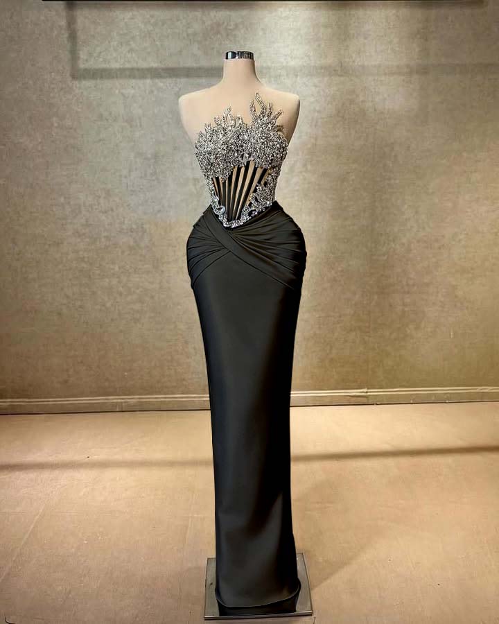 Strapless Sleeveless Long Mermaid Prom Dress With Beading Pleated