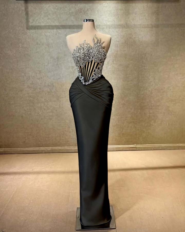 Strapless Sleeveless Long Mermaid Prom Dress With Beading Pleated