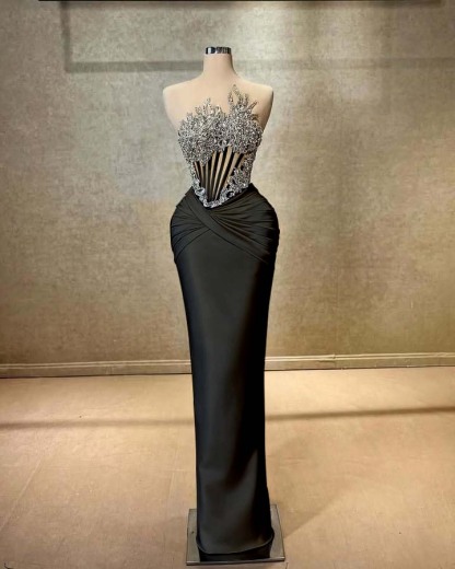 Strapless Sleeveless Long Mermaid Prom Dress With Beading Pleated