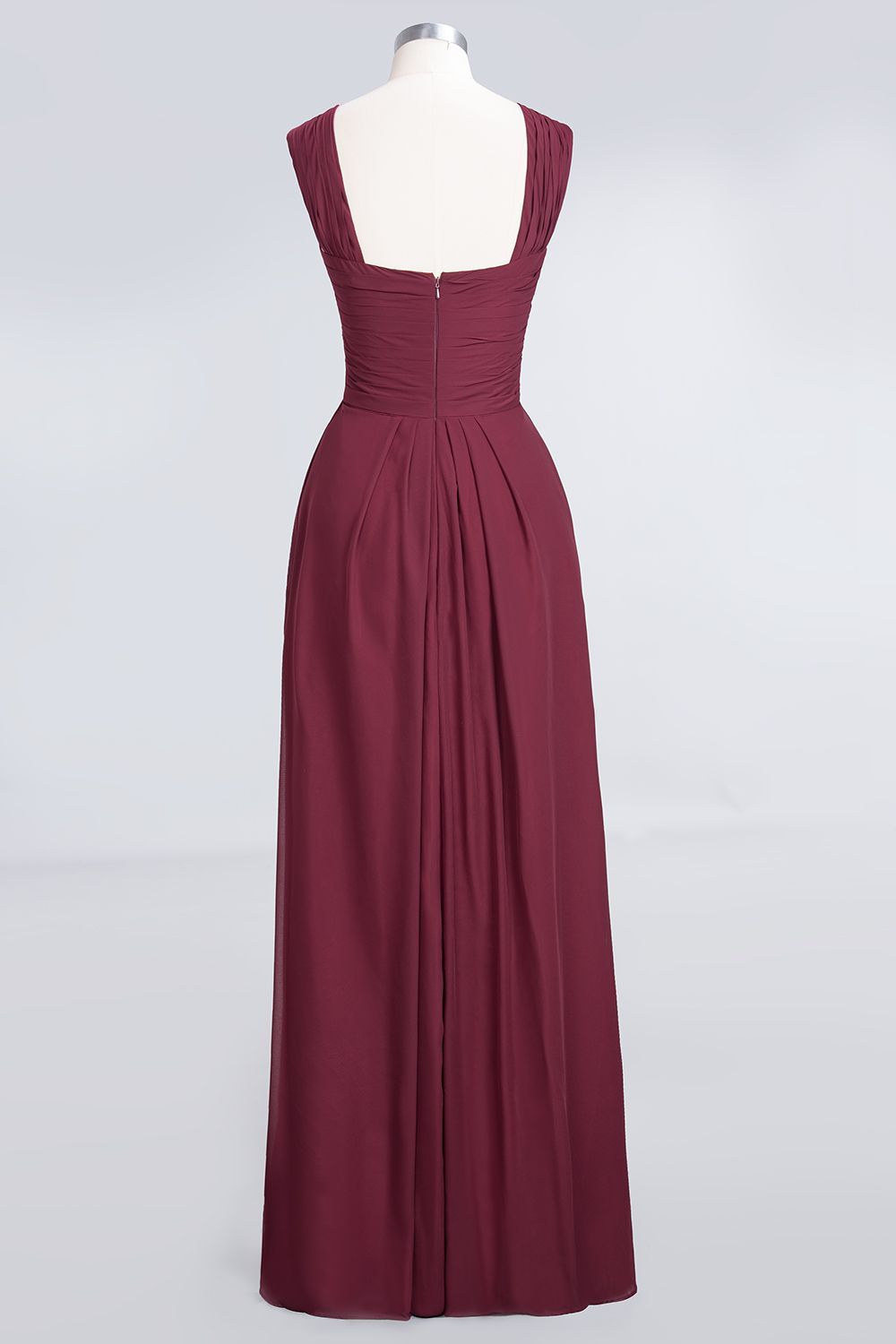 BMbridal Elegant Chiffon V-Neck Straps Crisscross Burgundy Bridesmaid Dress with Ruffle-BMbridal