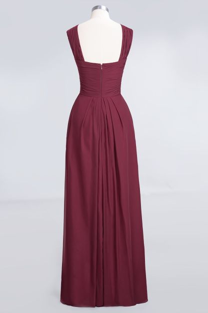 BMbridal Elegant Chiffon V-Neck Straps Crisscross Burgundy Bridesmaid Dress with Ruffle-BMbridal