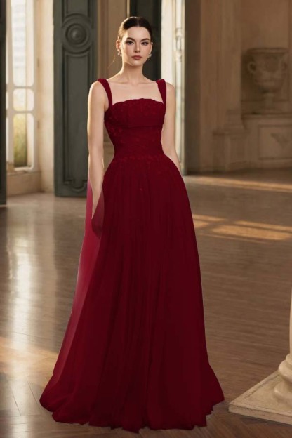 Stunning Tulle Straps Sleeveless Long Prom Dress With Beading