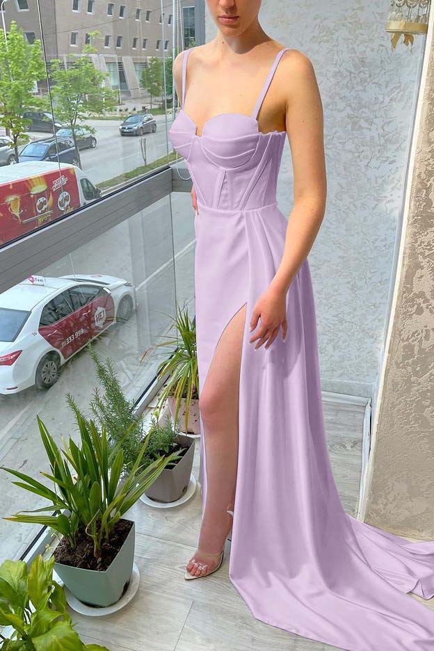 White Sleeveless Mermaid Spaghetti Strap Split Long Prom Dress With Ruffles