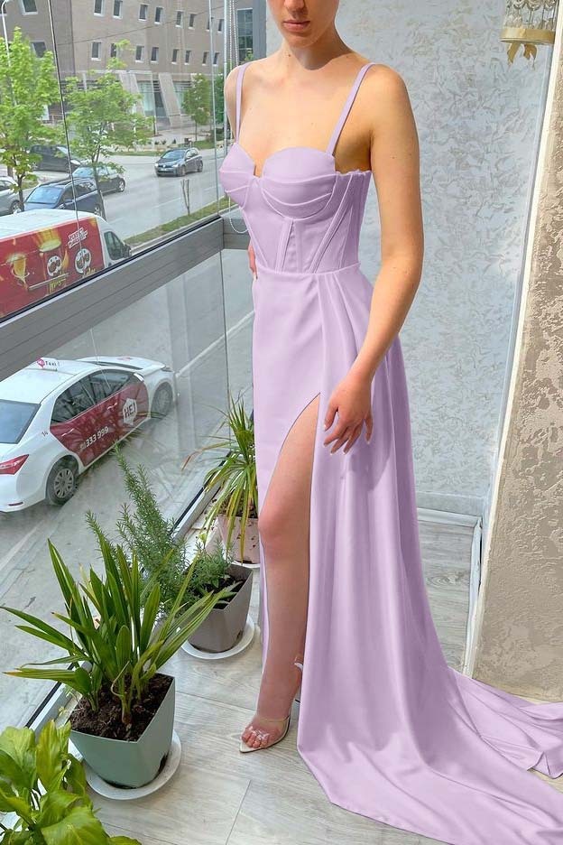 White Sleeveless Mermaid Spaghetti Strap Split Long Prom Dress With Ruffles