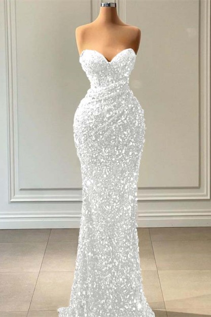 Blue Sleeveless Mermaid Sequins Prom Dress Sweetheart With Pleated