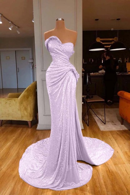 Strapless Sweetheart Sleeveless Long Mermaid Prom Dress Red With Sequins