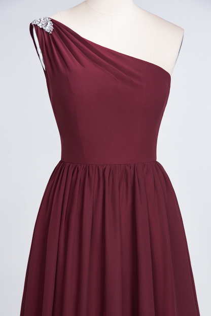 BMbridal Affordable Chiffon One-Shoulder Ruffle Bridesmaid Dress with Beadings-BMbridal