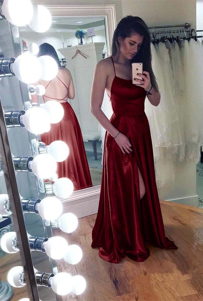 Mermaid Front Split Spaghetti Strap Sleeveless Backless Long Prom Dress