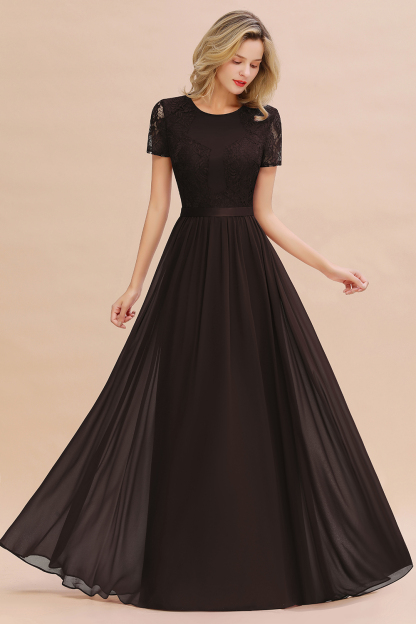 BMbridal Elegant Chiffon Lace Jewel Short-Sleeves Affordable Bridesmaid Dress-BMbridal