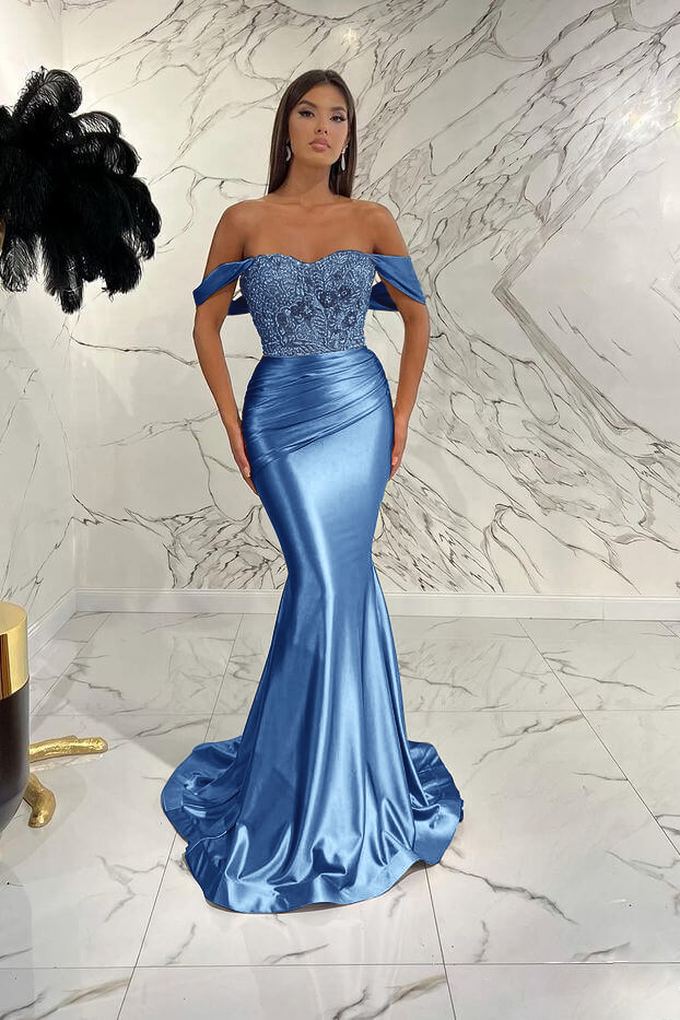 Gorgeous Off the Shoulder Mermaid Sequins Prom Dress With Beading Pleated