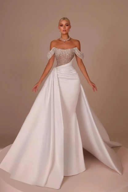 Off the Shoulder Strapless Mermaid Long Prom Dress With Sequins