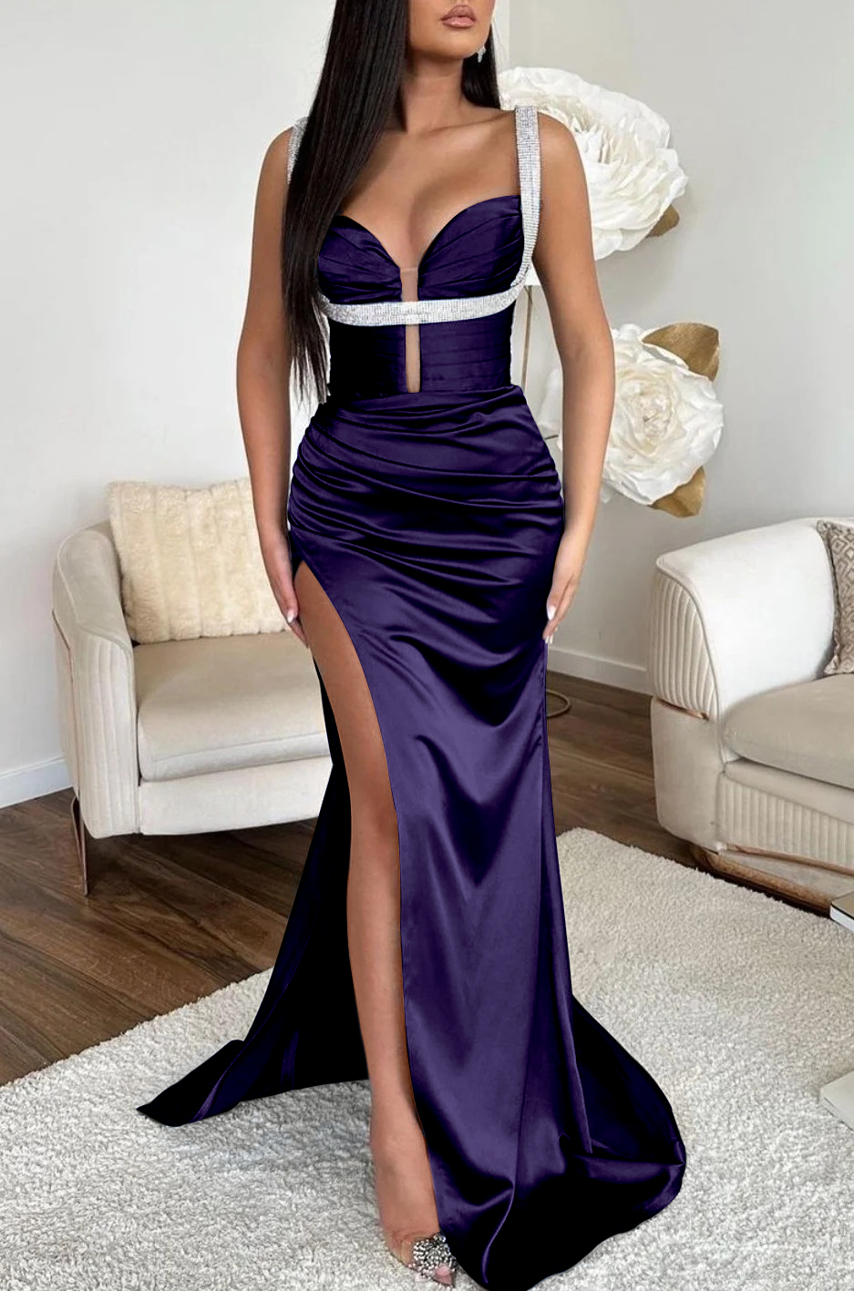 Ocean Blue Mermaid Prom Dress Spaghetti Strap With High Slit Sleeveless