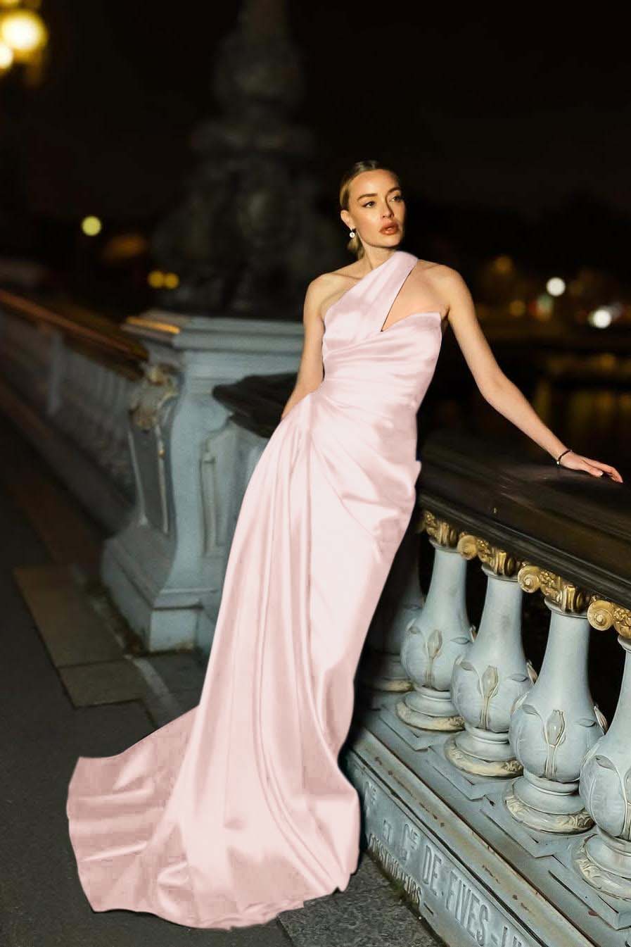 One Shoulder Sleeveless Mermaid Long Prom Dress With Ruffles Pleated