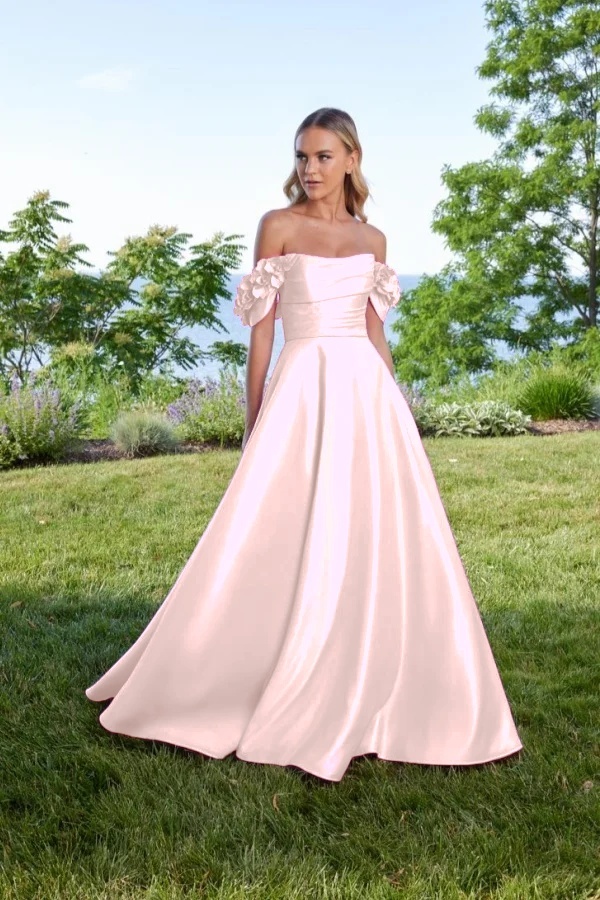 Off the Shoulder Sleeveless Long A Line Prom Dress With Pleated