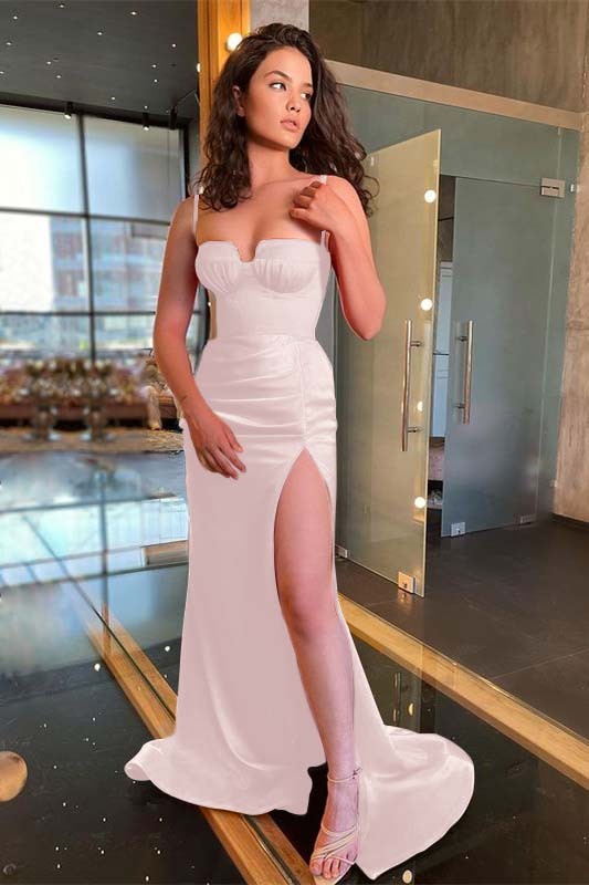 Sweetheart Sleeveless Mermaid Red Spaghetti Strap Prom Dress With Split