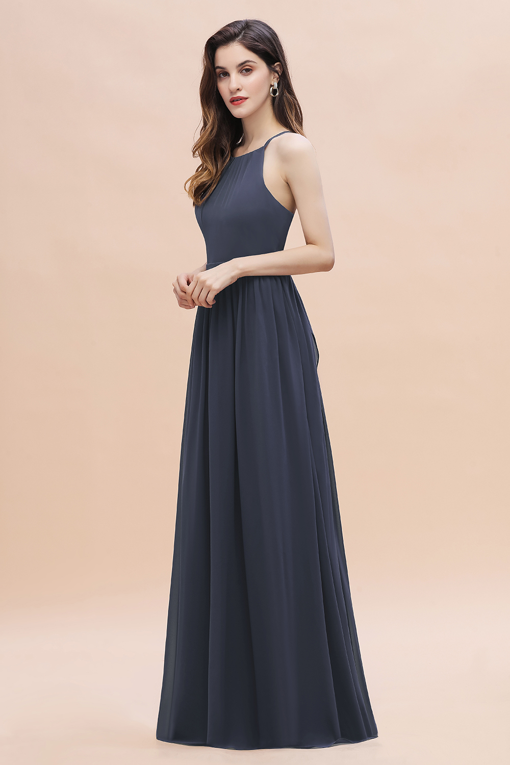 BMbridal Affordable Jewel Sleeveless Stormy Chiffon Bridesmaid Dress with Ruffles Online-BMbridal