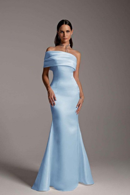 One Shoulder Sleeveless Mermaid Long Prom Dress With Ruffles