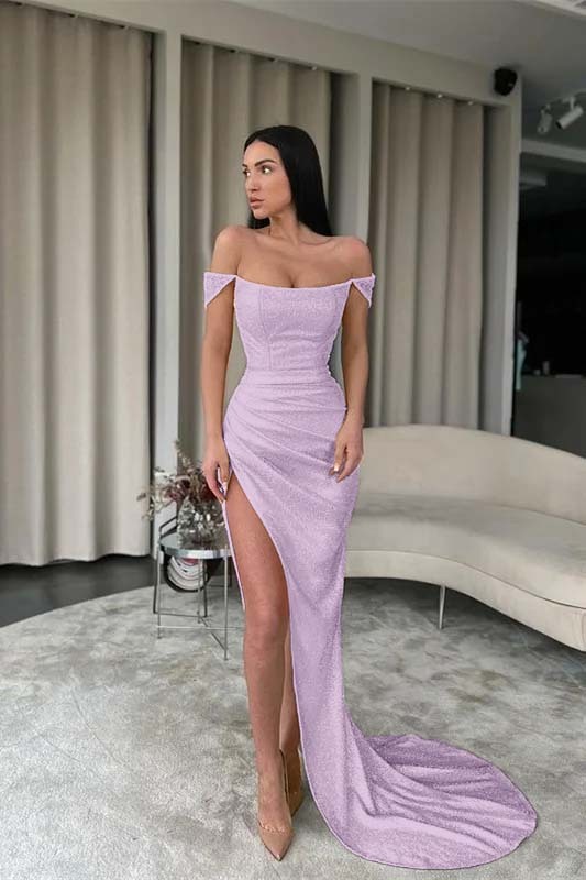 Off the Shoulder Sleeveless Mermaid Long Prom Dress With Split