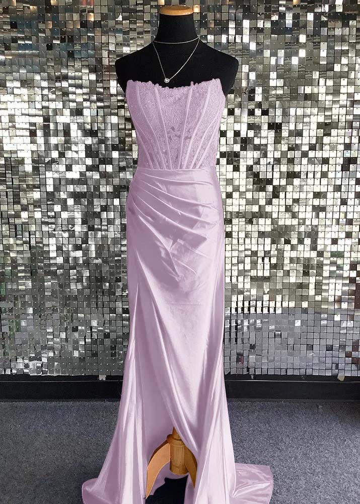 Strapless Sleeveless Long Mermaid Prom Dress With Sequins Pleated