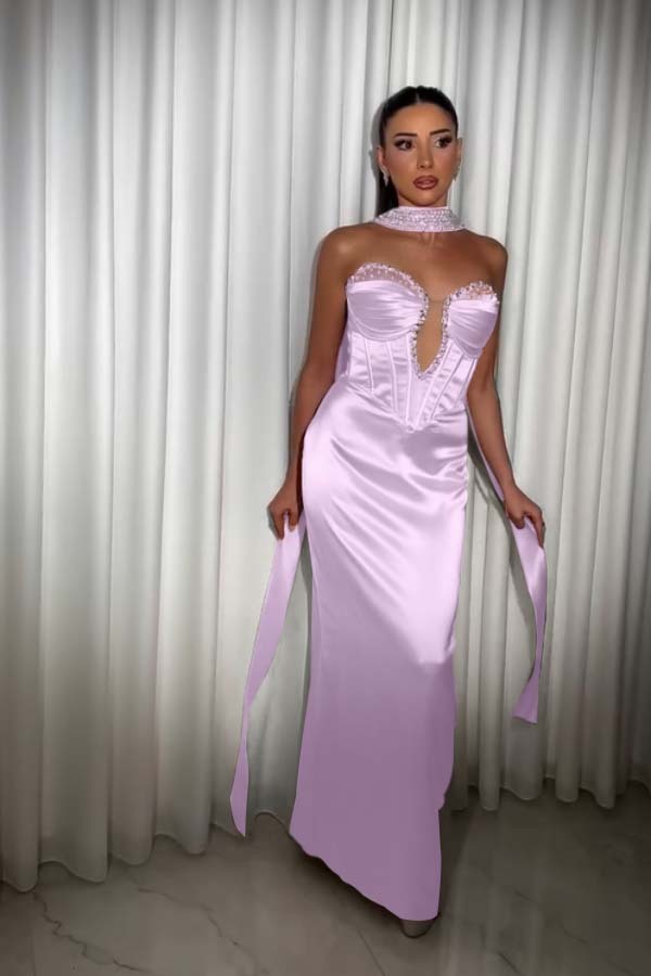 Strapless Sleeveless Long Mermaid Prom Dress With Pleated Beading