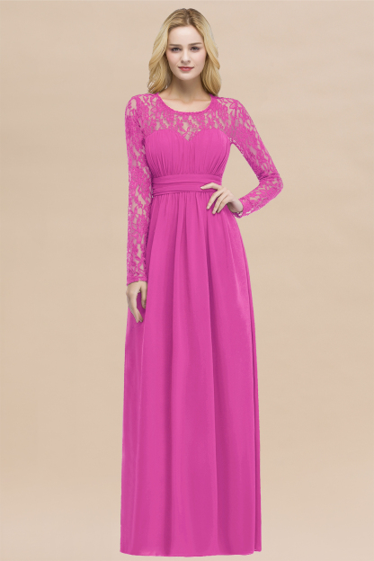 BMbridal Elegant Lace Burgundy Bridesmaid Dresses Online with Long Sleeves-BMbridal