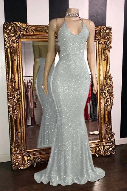 Glamorous Halter Neck Mermaid Sleeveless Red Long Prom Dress With Sequins