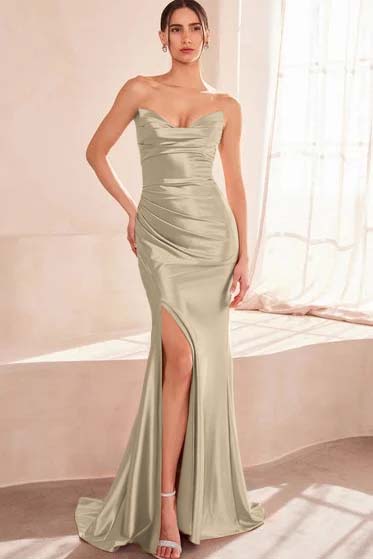 Strapless Sleeveless Long Mermaid Prom Dress With High Split