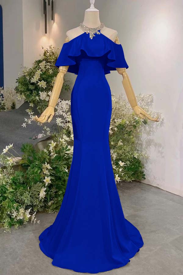 Sleeveless Off the Shoulder Long Mermaid Prom Dress With Pleated