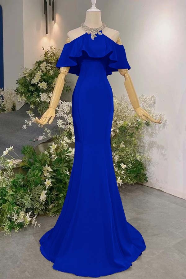 Sleeveless Off the Shoulder Long Mermaid Prom Dress With Pleated